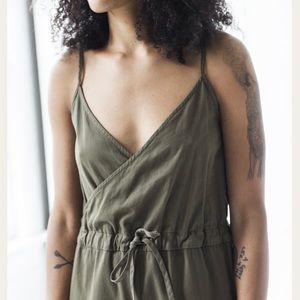 Esby Angie jumper jumpsuit tie wide leg cami reversible cotton seaweed green